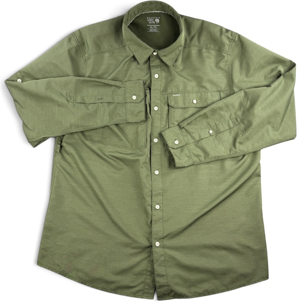 Mountain Hardwear Canyon Shirt XL Olive Green Outdoor Roll Tab Sleeve Vented